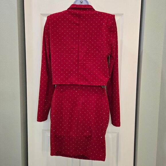 Valentine Fashion LA Red rhinestone embellished Jacket & mini Skirt Blingy - Picture 3 of 14